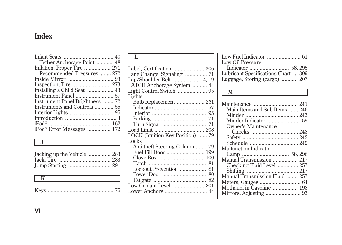 Index | HONDA 2010 Element User Manual | Page 338 / 346