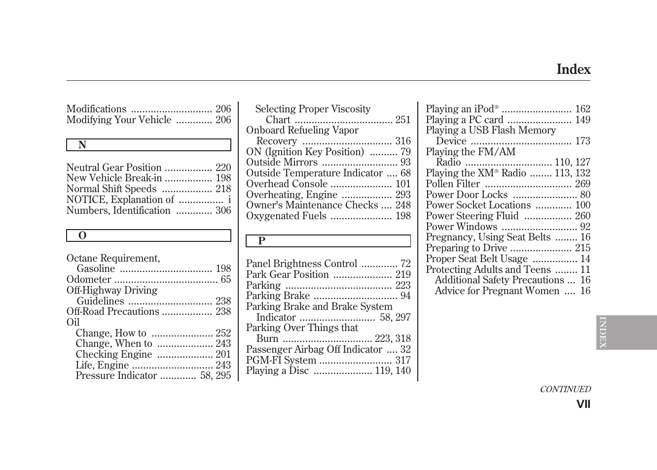 Index | HONDA 2010 Element User Manual | Page 339 / 346