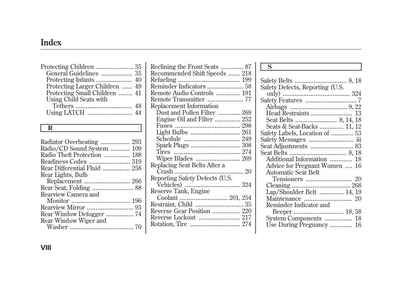 Index | HONDA 2010 Element User Manual | Page 340 / 346