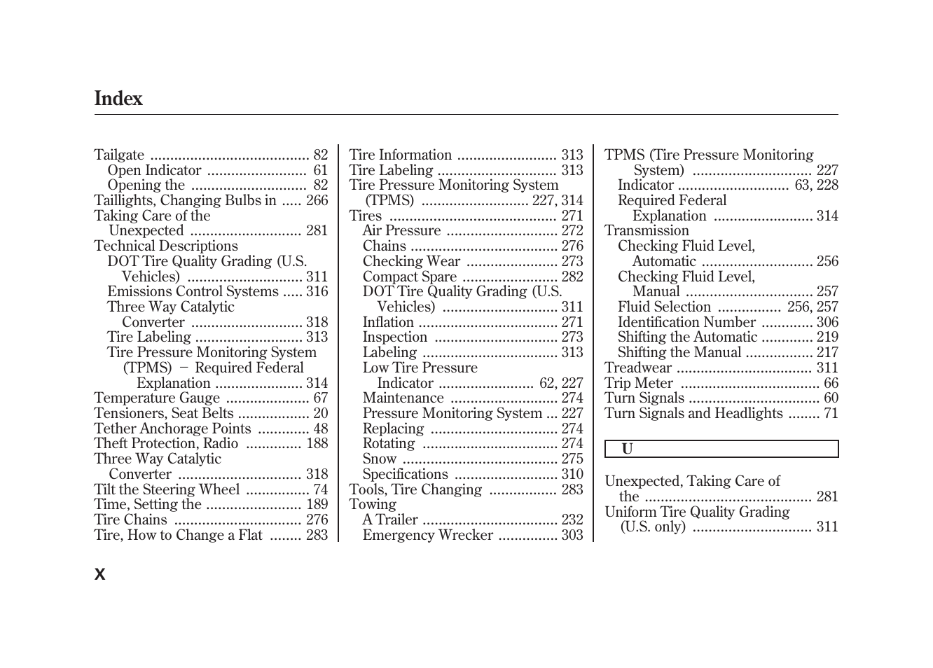 Index | HONDA 2010 Element User Manual | Page 342 / 346