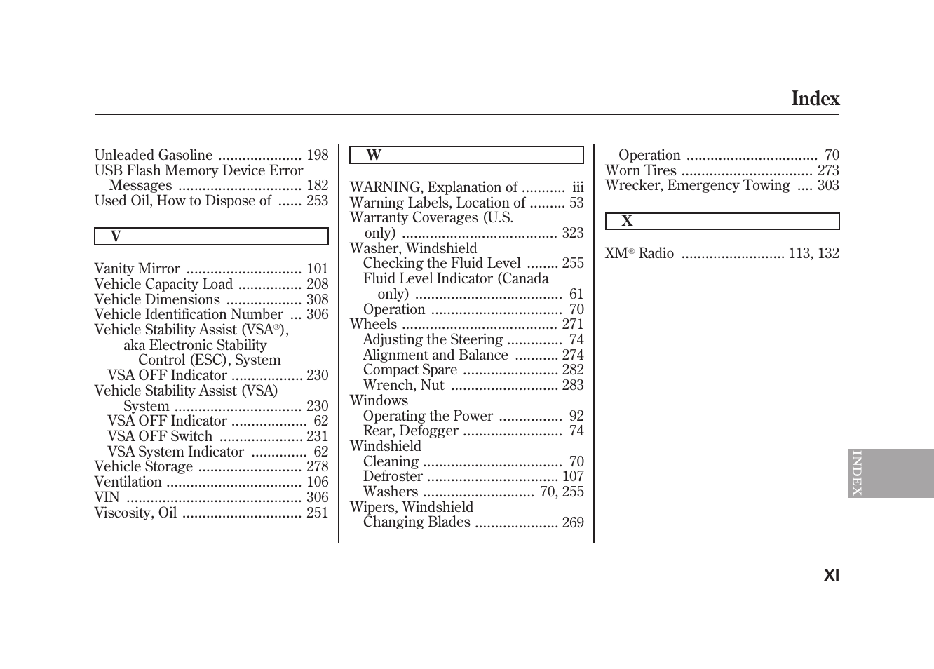 Index | HONDA 2010 Element User Manual | Page 343 / 346