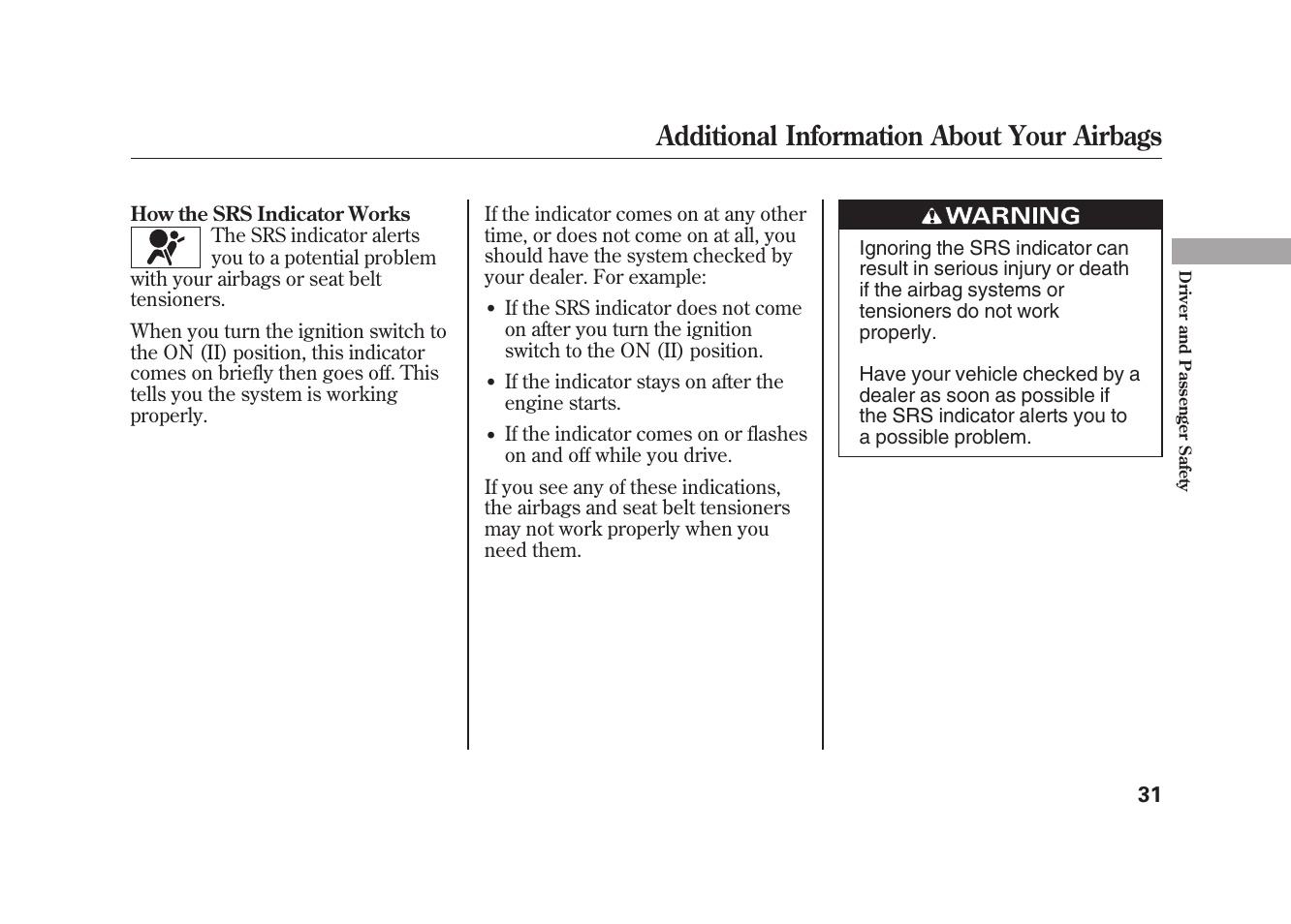 Additional information about your airbags | HONDA 2010 Element User Manual | Page 37 / 346