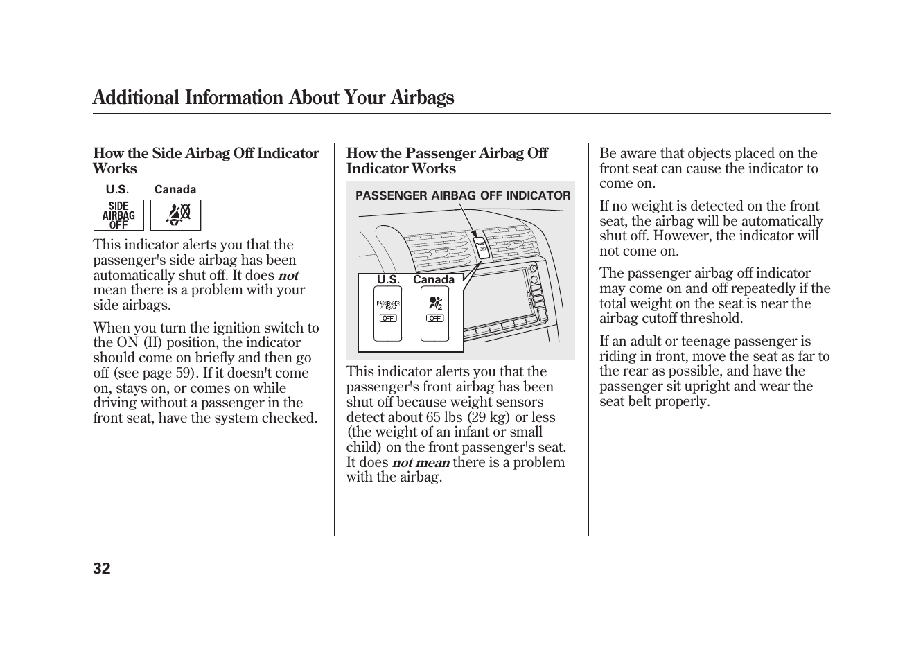 Additional information about your airbags | HONDA 2010 Element User Manual | Page 38 / 346