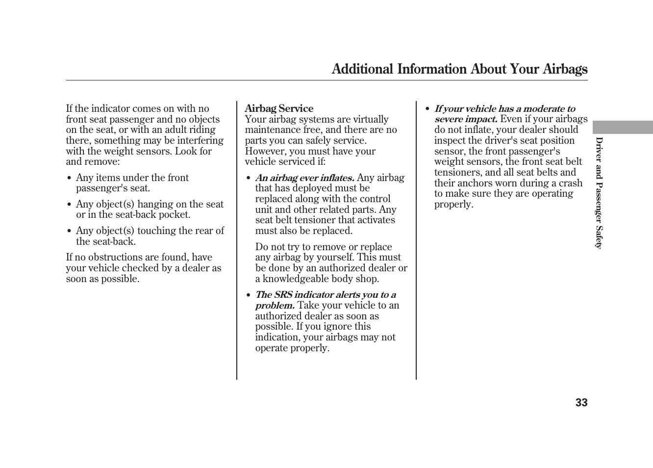 Additional information about your airbags | HONDA 2010 Element User Manual | Page 39 / 346