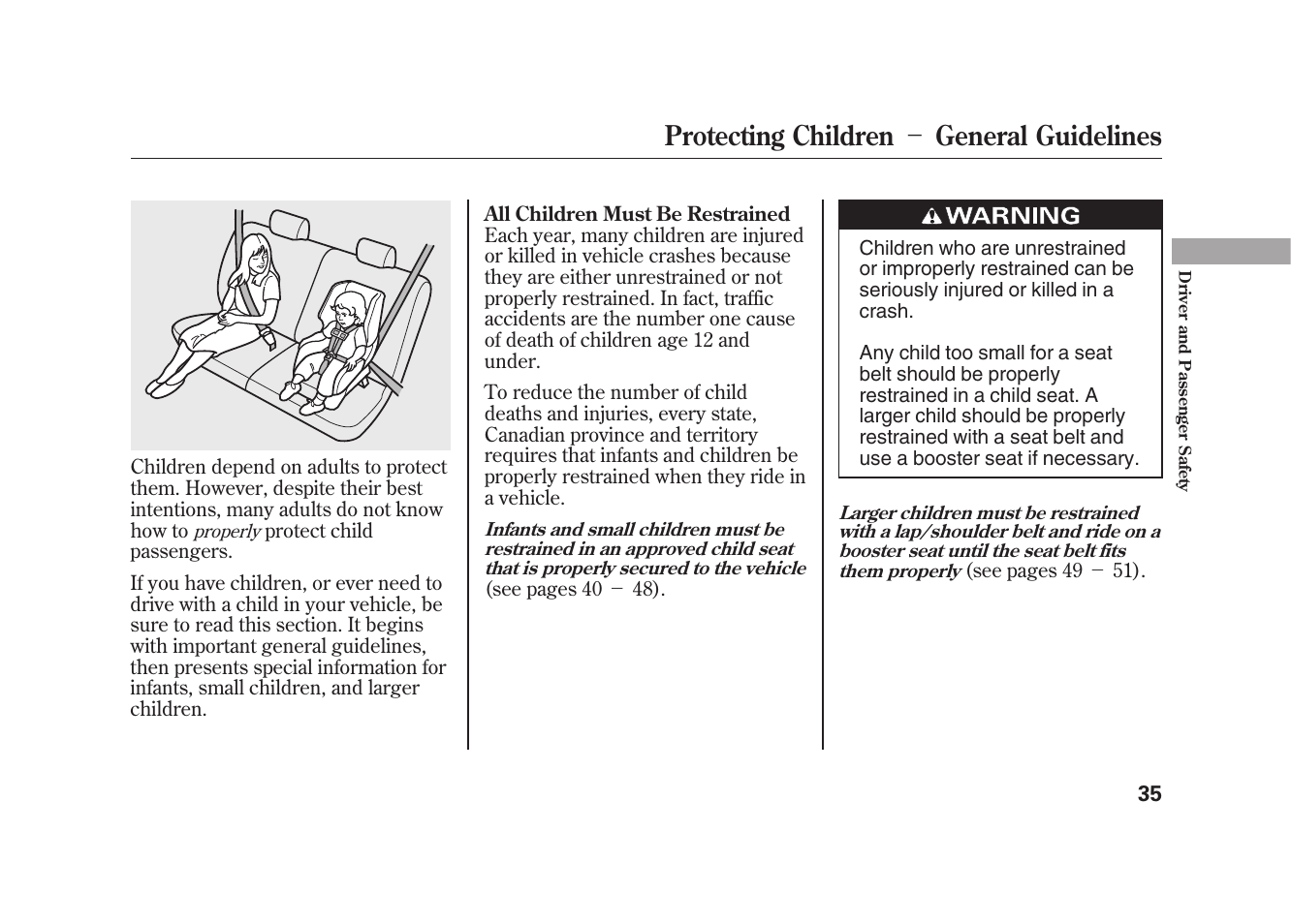 Protecting children － general guidelines | HONDA 2010 Element User Manual | Page 41 / 346