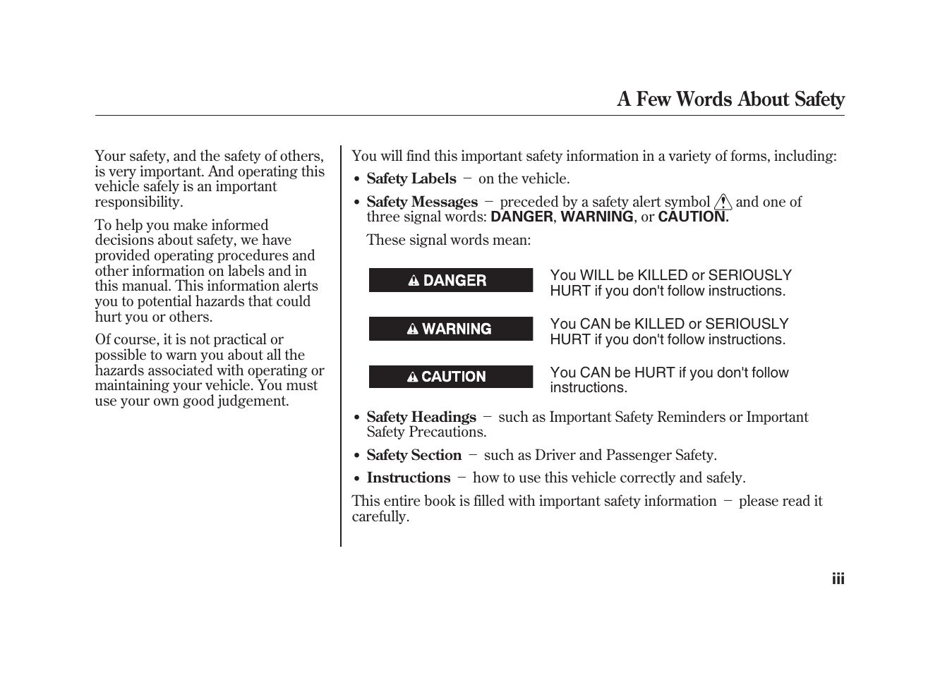 A few words about safety | HONDA 2010 Element User Manual | Page 5 / 346