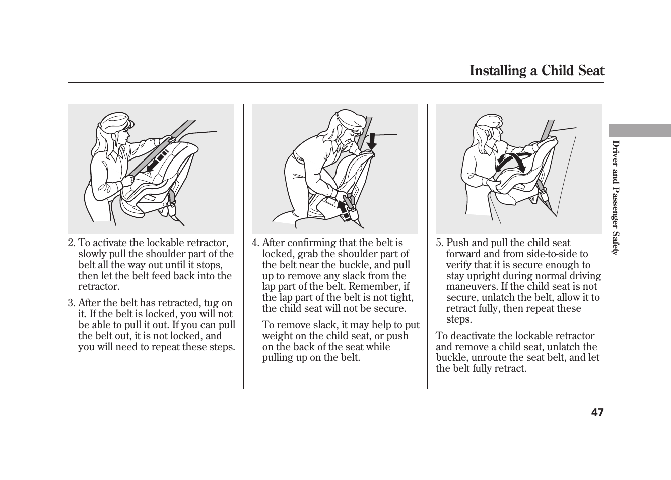 Installing a child seat | HONDA 2010 Element User Manual | Page 53 / 346