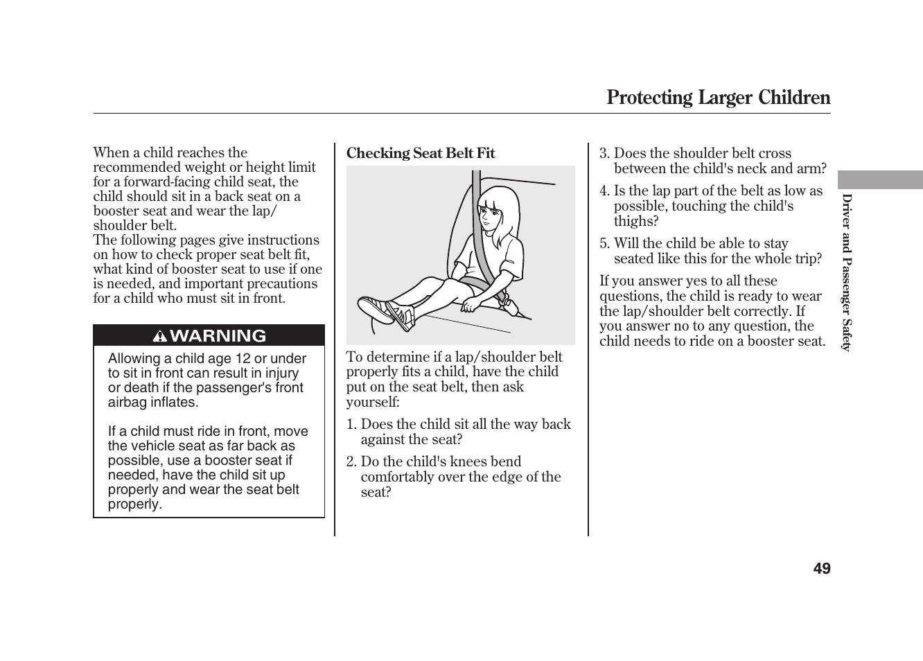 Protecting larger children | HONDA 2010 Element User Manual | Page 55 / 346