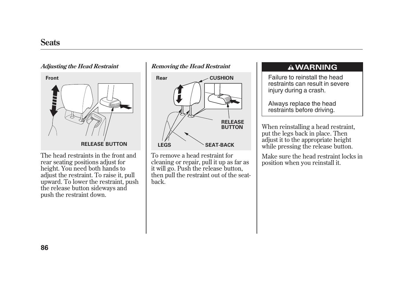 Seats | HONDA 2010 Element User Manual | Page 92 / 346