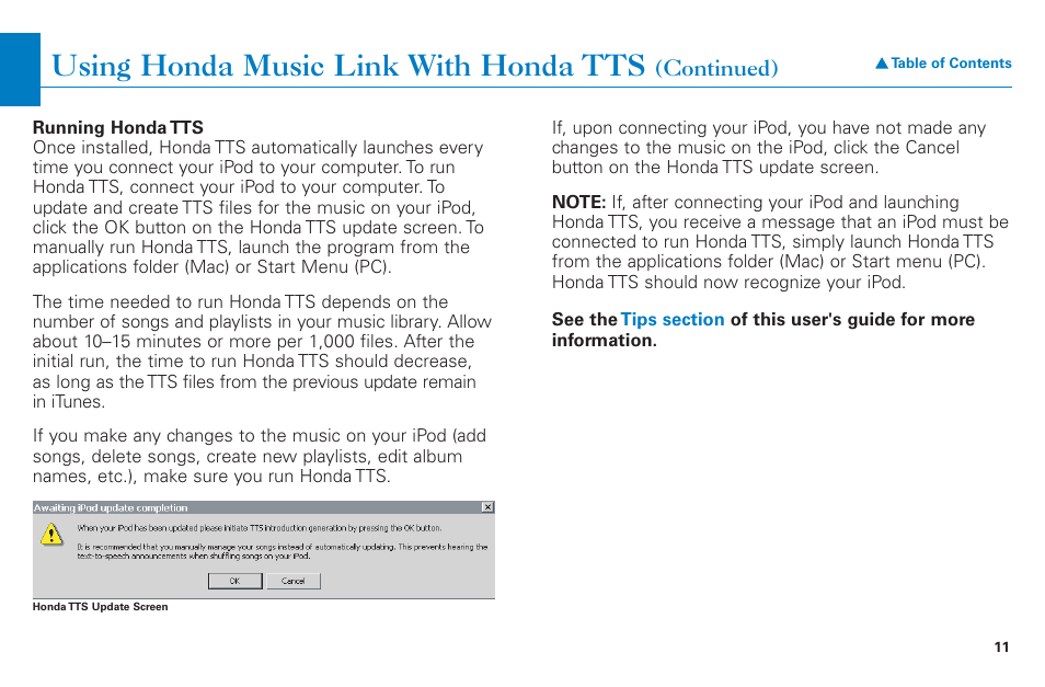 Using honda music link with honda tts | HONDA CR-V 2004 User Manual | Page 11 / 21