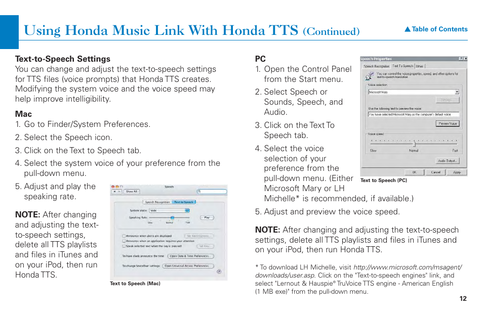 Using honda music link with honda tts, Continued) | HONDA CR-V 2004 User Manual | Page 12 / 21