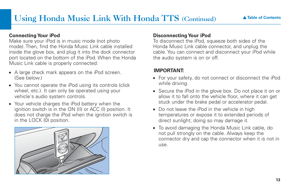 Using honda music link with honda tts | HONDA CR-V 2004 User Manual | Page 13 / 21