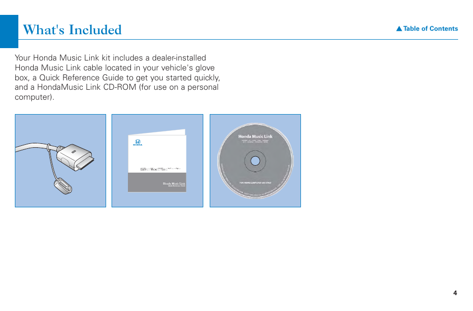 What's included | HONDA CR-V 2004 User Manual | Page 4 / 21