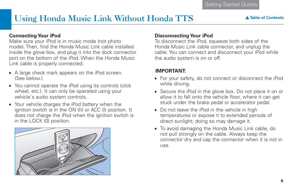 Using honda music link without honda tts | HONDA CR-V 2004 User Manual | Page 6 / 21