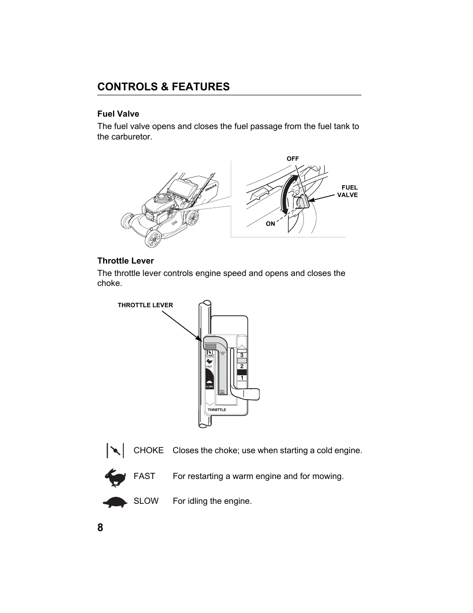 Controls & features 8 | HONDA HRB217TDA User Manual | Page 10 / 76