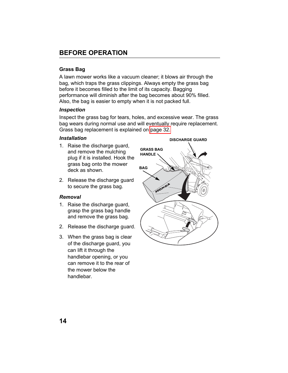 Before operation 14 | HONDA HRB217TDA User Manual | Page 16 / 76