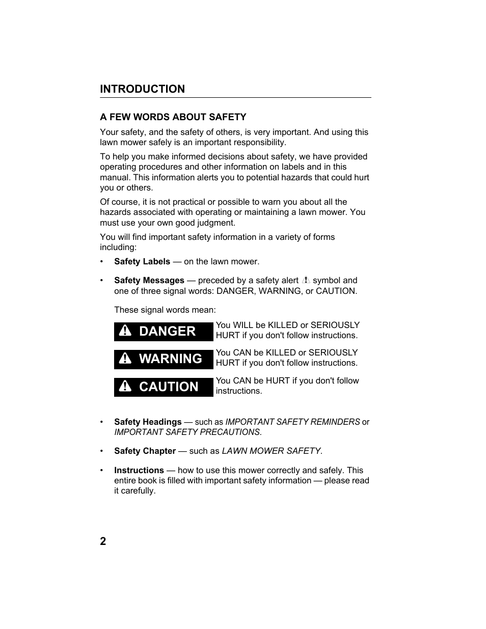 Danger, Warning, Caution | HONDA HRB217TDA User Manual | Page 4 / 76
